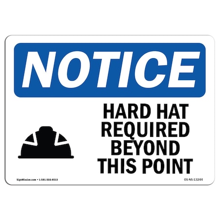 Signmission OSHA Sign, Hard Hat Required Beyond This Point With Symbol, 7in X 5in Decal, 7" W, 5" H, Landscape OS-NS-D-57-L-13244